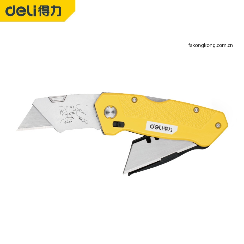 DELI/得力 DL006Z 工业级锌合金折叠割刀SK2T型黑刃内置3刀片(黄)(把