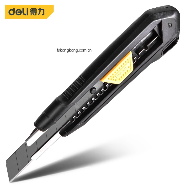 DELI/得力 DL018 专业级塑柄包胶美工刀18mmSK2黑刃(黄)(把)