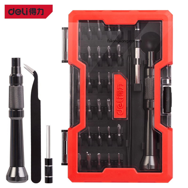 DELI/得力 DL1033G 精密螺丝刀33件套金属杆S2批头(红)(套)