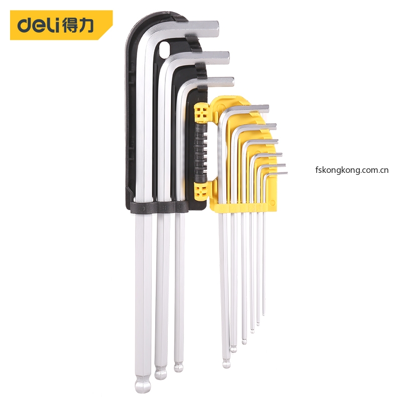DELI/得力 DL2175 专业级镜面特长球头内六角组套9件套铬钒钢(黄)(套)
