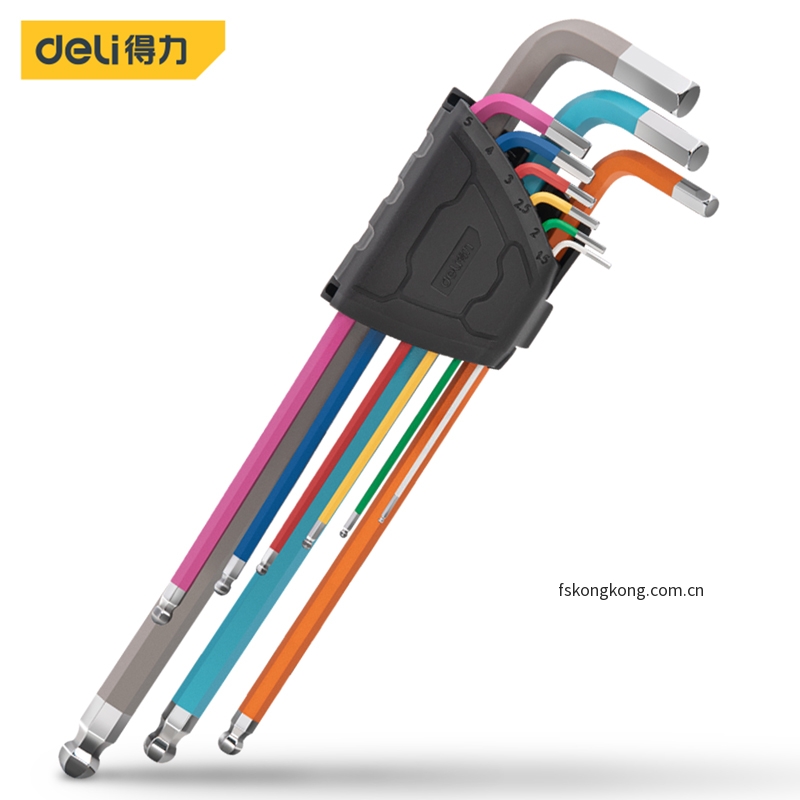 DELI/得力 DL232609 专业级镜面彩虹特长球头内六角组套9件套铬钒钢(黑(套【售完取消】