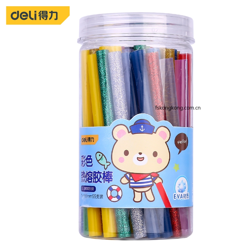 DELI/得力 DL390055B 热熔胶棒7x100mmx55支(彩)(桶)
