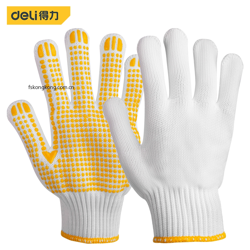 DELI/得力 DL521021 棉纱PVC点珠手套L码12副(黄)(包)